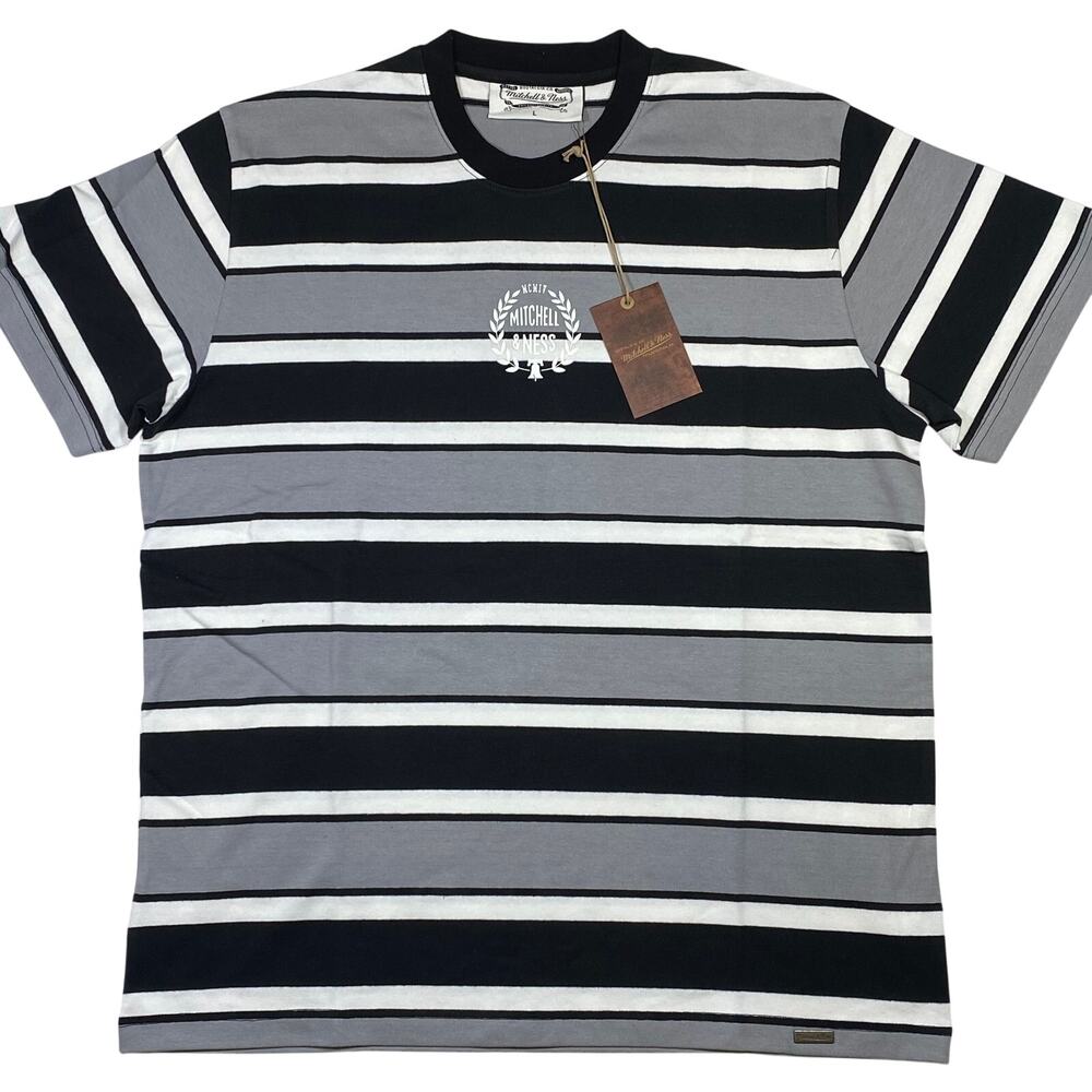 Mitchell & Ness Striped Oversized T-Shirt Large Black Gray White New